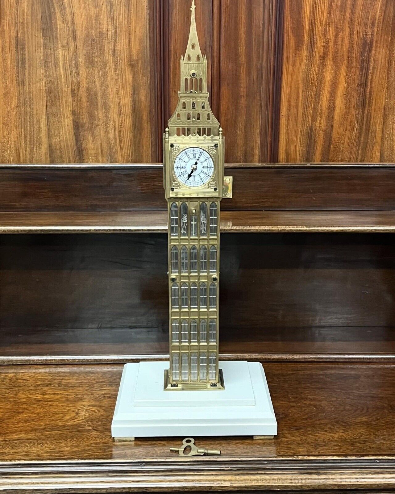 Big Ben Brass Skeleton Clock With Case And Key. LARGE IN SIZE