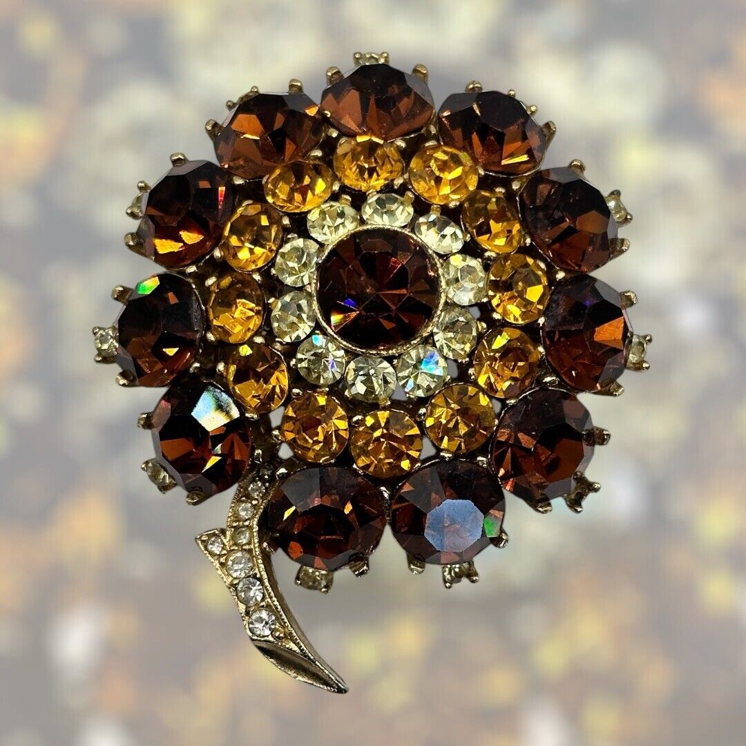 Vintage Sphinx Signed Gold Tone Flower Statement  Brooch