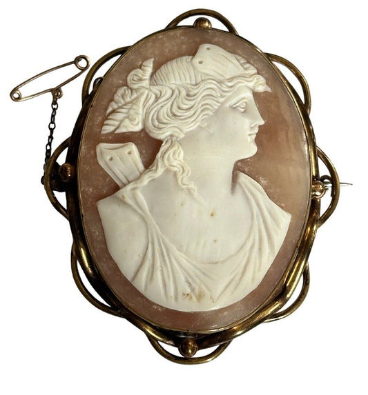 Antique Large Pinchbeck Shell Cameo Of Diana