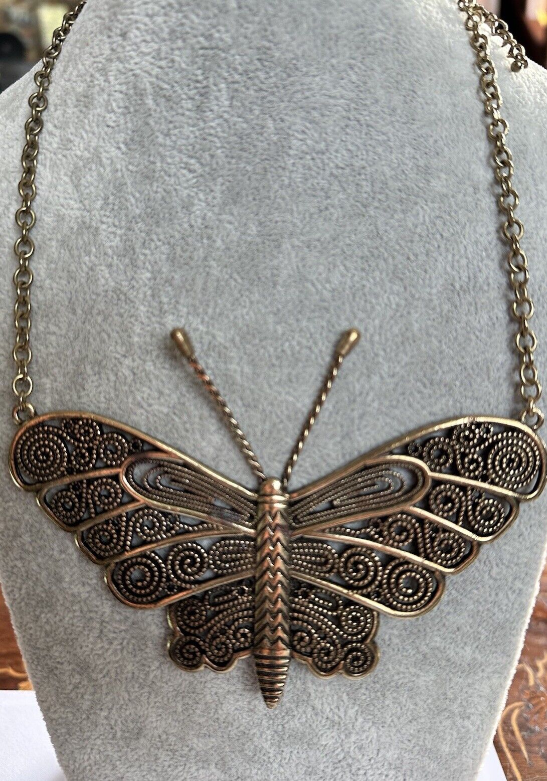 Vintage Cut Out Metal Large Butterfly Necklace