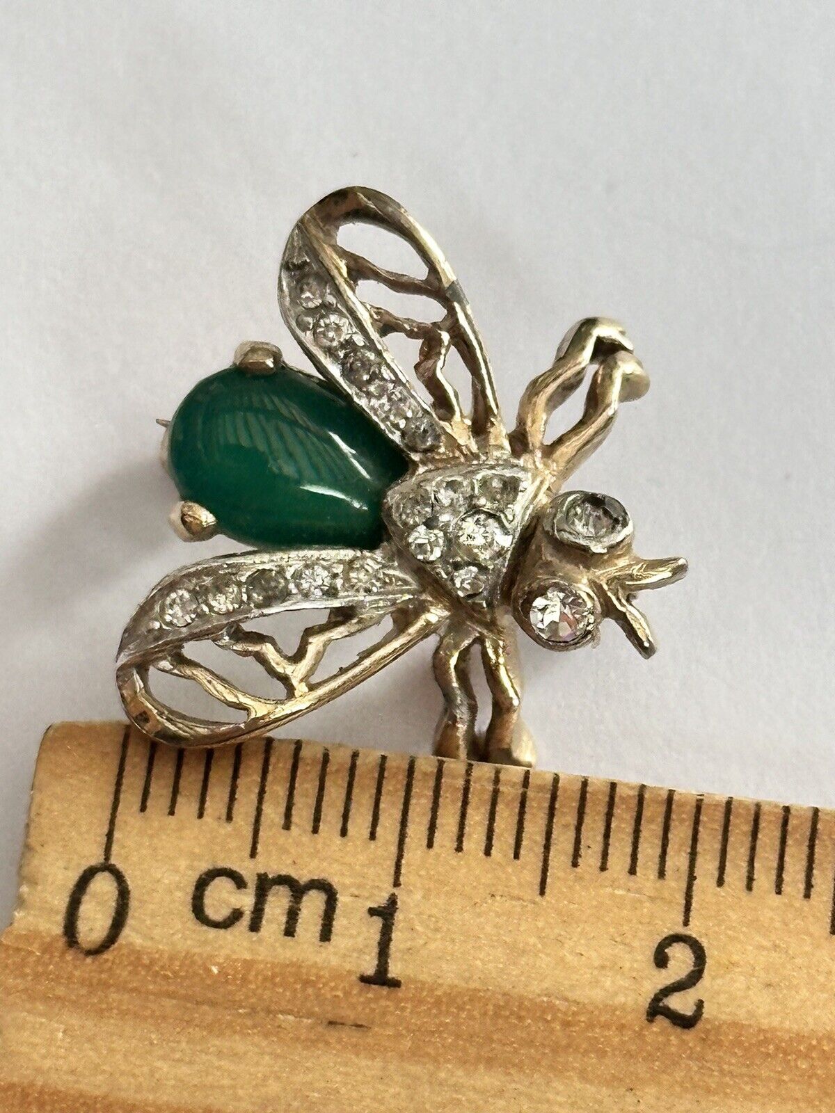 Vintage Green Clear Diamanté Fly Bug Brooch