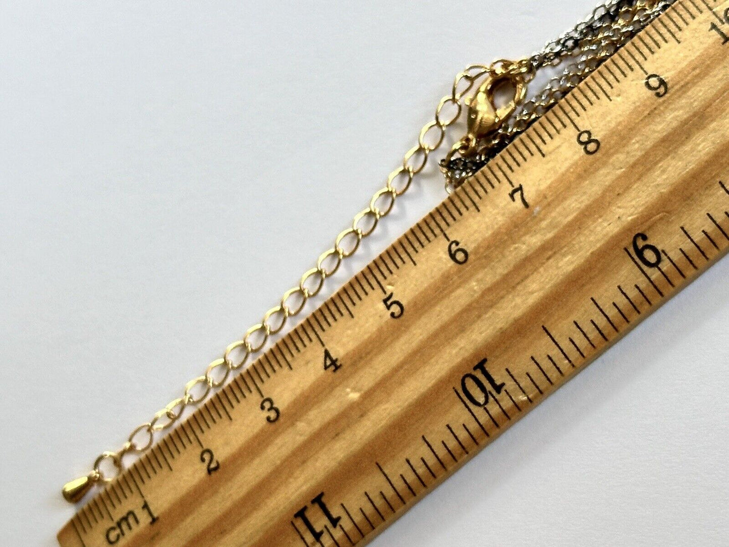 Vintage 3 Tone Metal Chain Crystal Necklace Long Length
