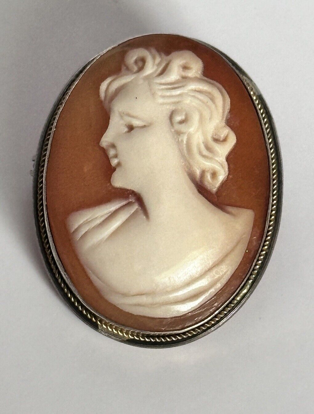 Vintage Silver Shell Carved Cameo Brooch Pendant Stamped 800