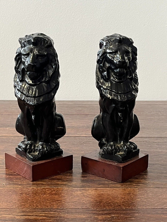 Edwardian Lion Figures On Wooden Bases