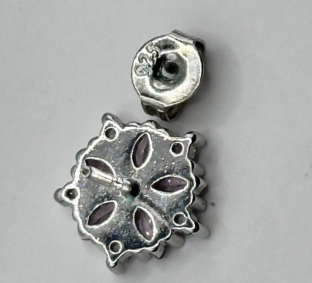 Vintage Silver 925 Pink Clear Cubic Zirconia Flower Earrings