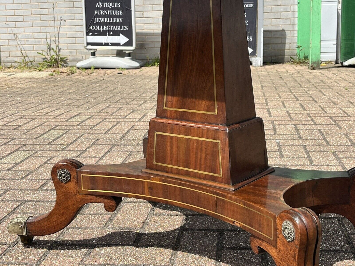 Antique Regency Mahogany & Brass Inlaid Games Table With Fold Over Lid