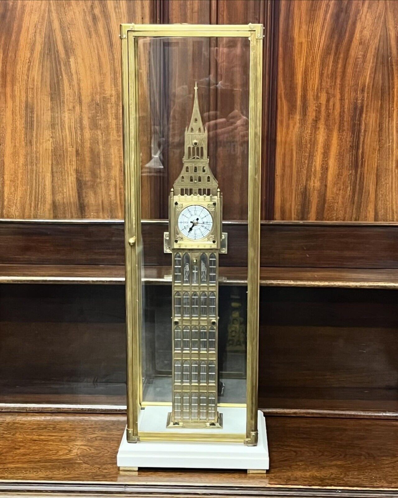 Big Ben Brass Skeleton Clock With Case And Key. LARGE IN SIZE