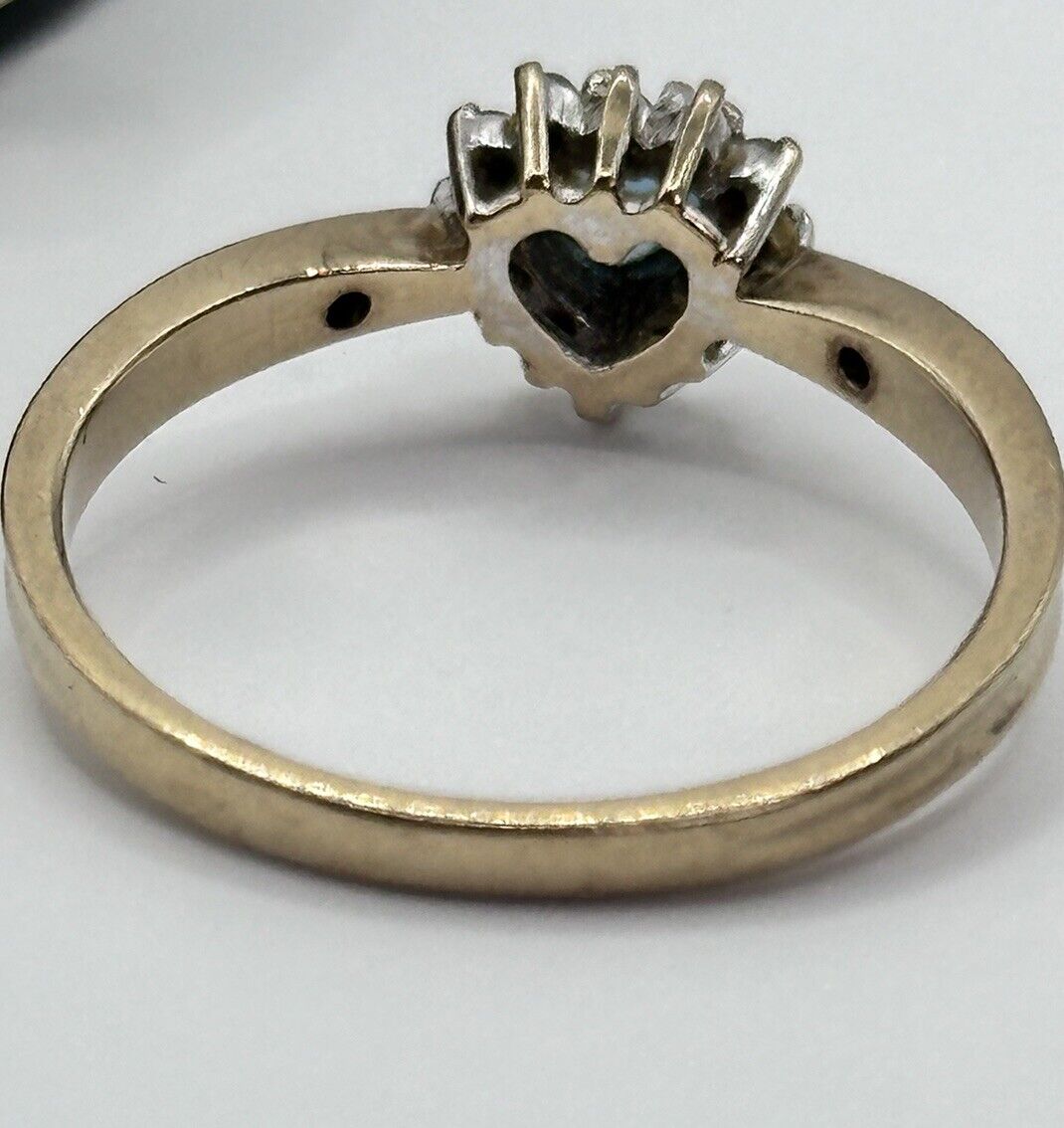 Vintage 9ct Gold Blue Heart Iolite Diamond Halo Ring