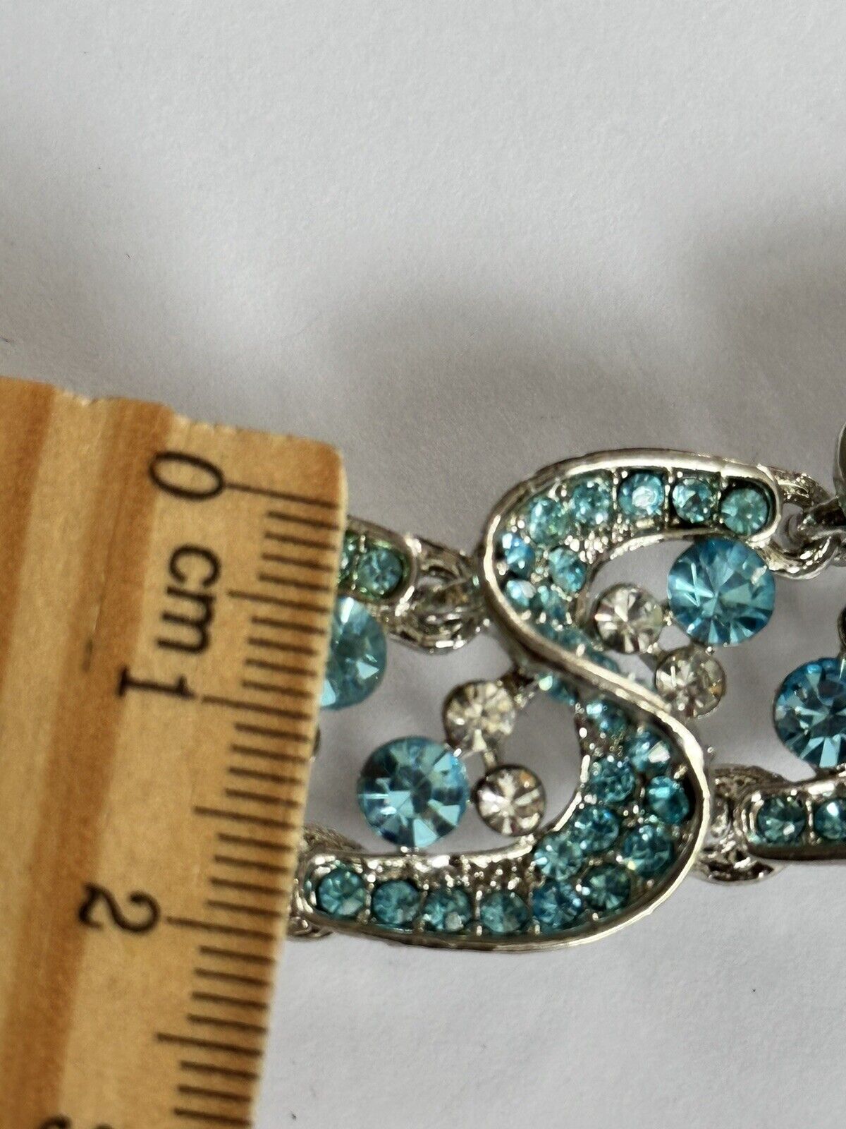 Vintage Silver Tone Blue Diamanté Statement Necklace