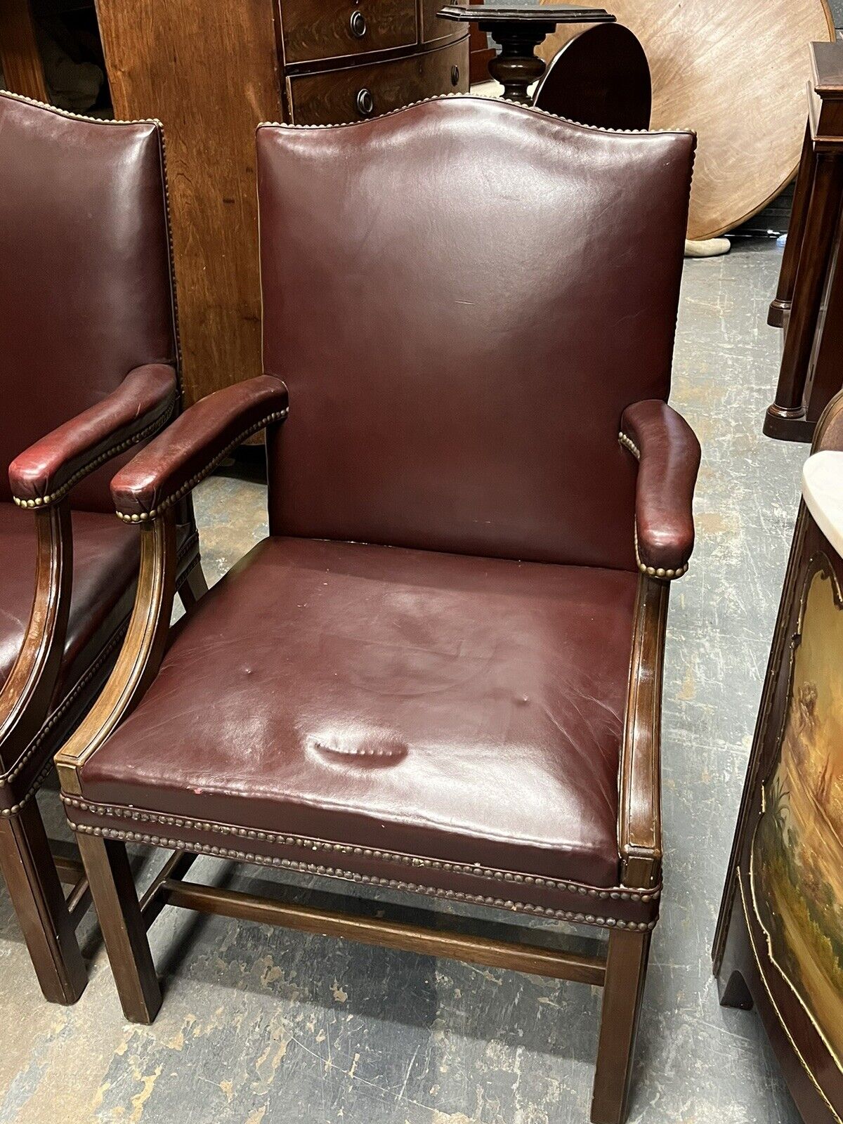 Gainsborough Burgundy Leather Armchairs, Mahogany Frames, Superb Quality
