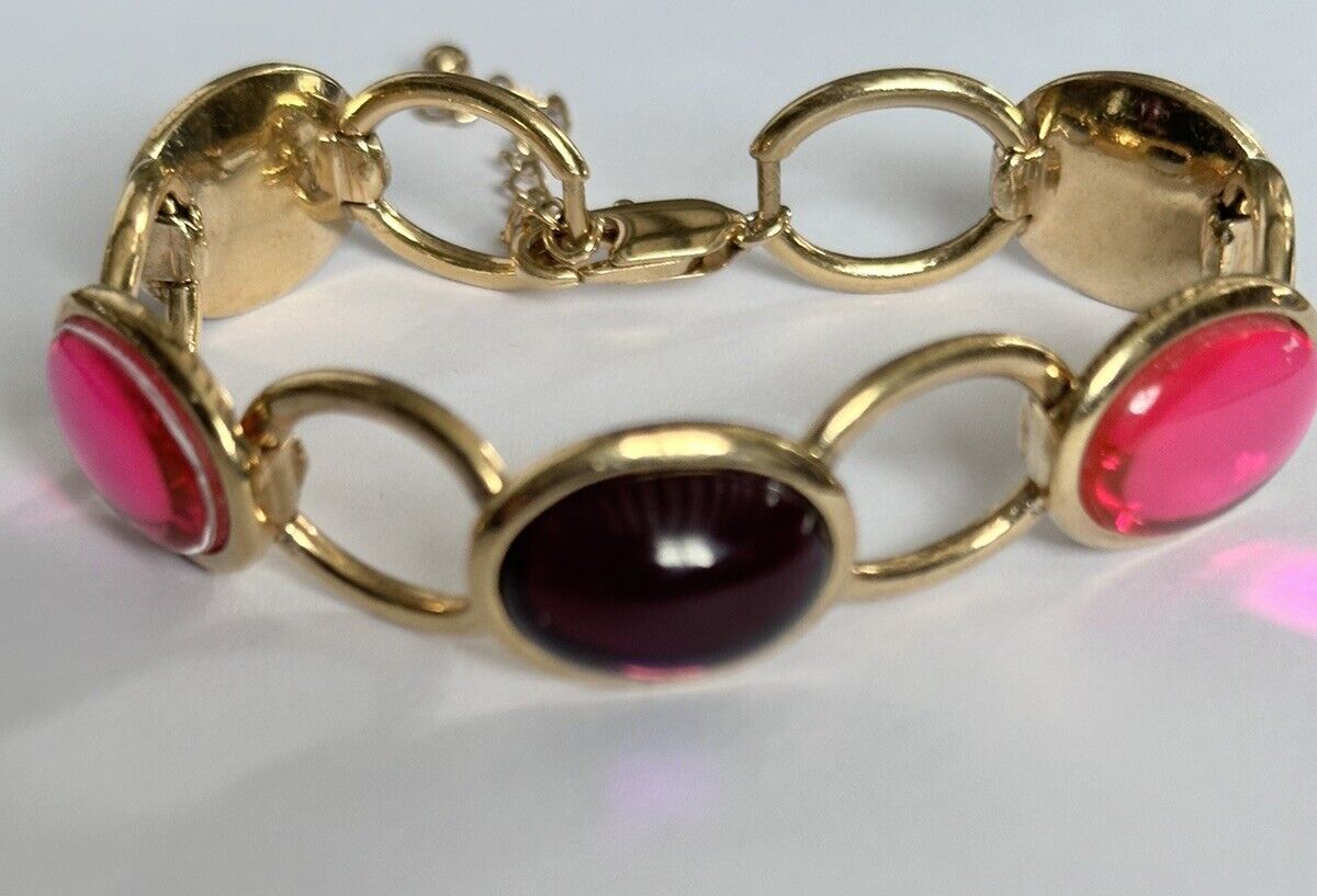 Vintage Golf Plated Pink Purple Cabochon Bracelet