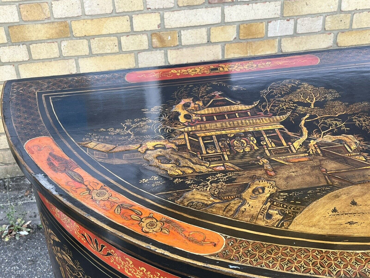Antique Demi-Lune Chinoiserie Console Table/ Sideboard / Cocktail Cabinet.