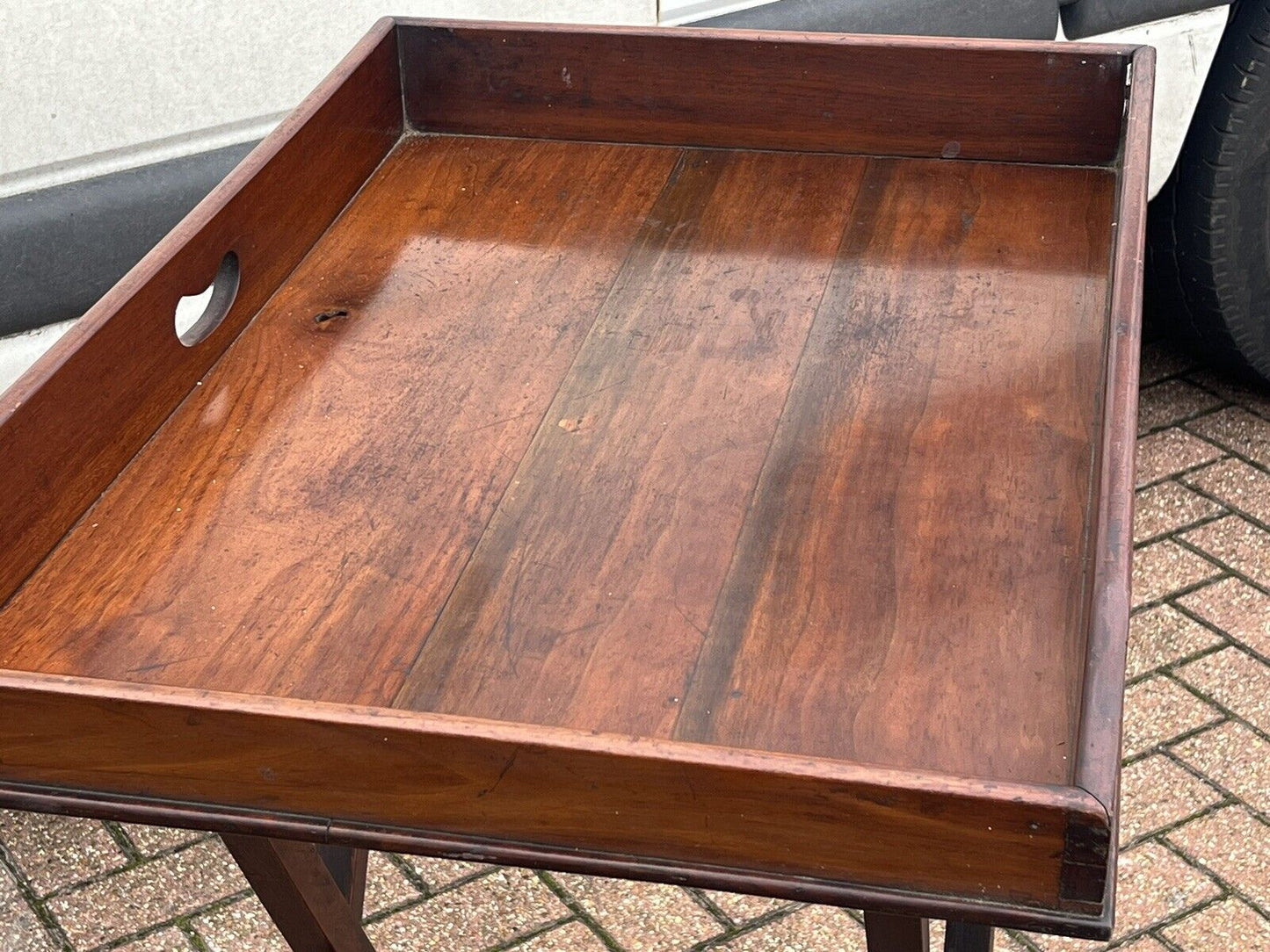 Antique Mahogany Butler's Stand, Lift Off Tray. Folding Rest,