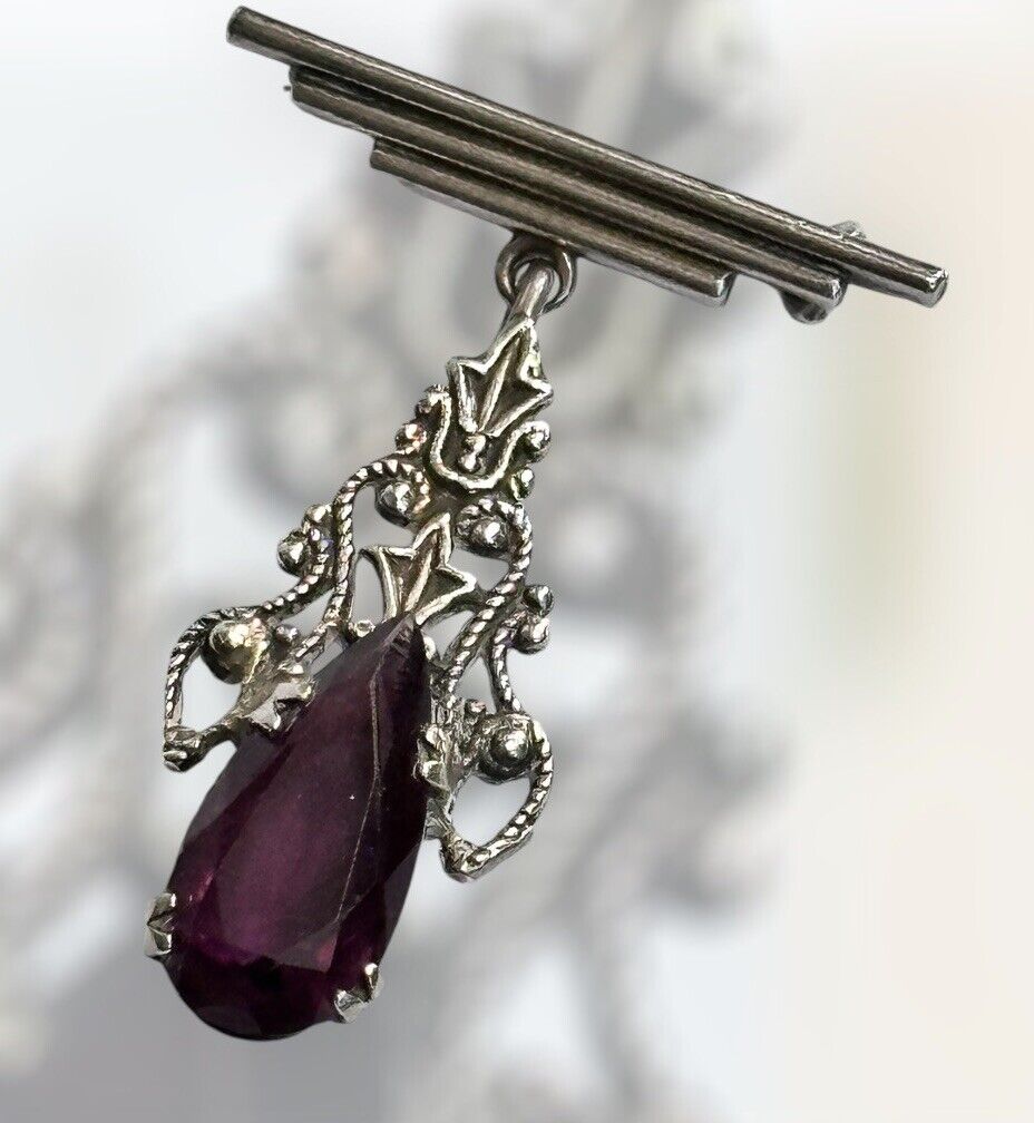 Vintage Silver Purple Teardrop Brooch
