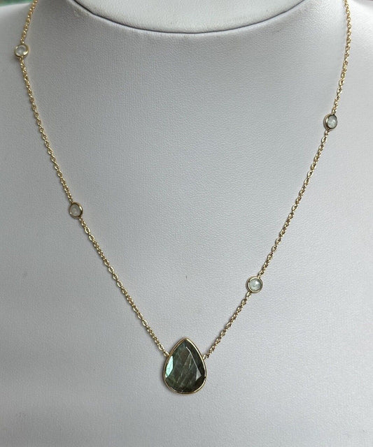 18k Gold Vermeil On 925 Silver Labradorite Teardrop Tourmaline Necklace
