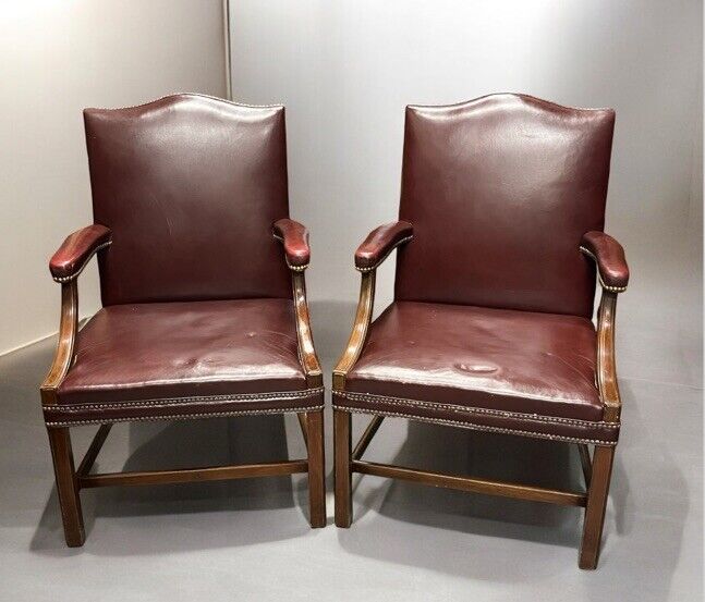 Gainsborough Burgundy Leather Armchairs, Mahogany Frames, Superb Quality