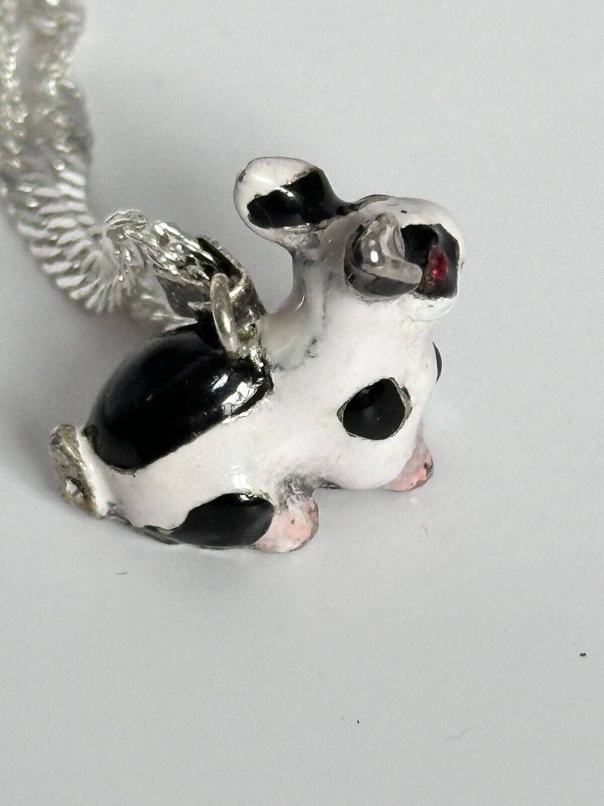 Viintage Rhodium Plated Enamel Rabbit Pendant Necklace