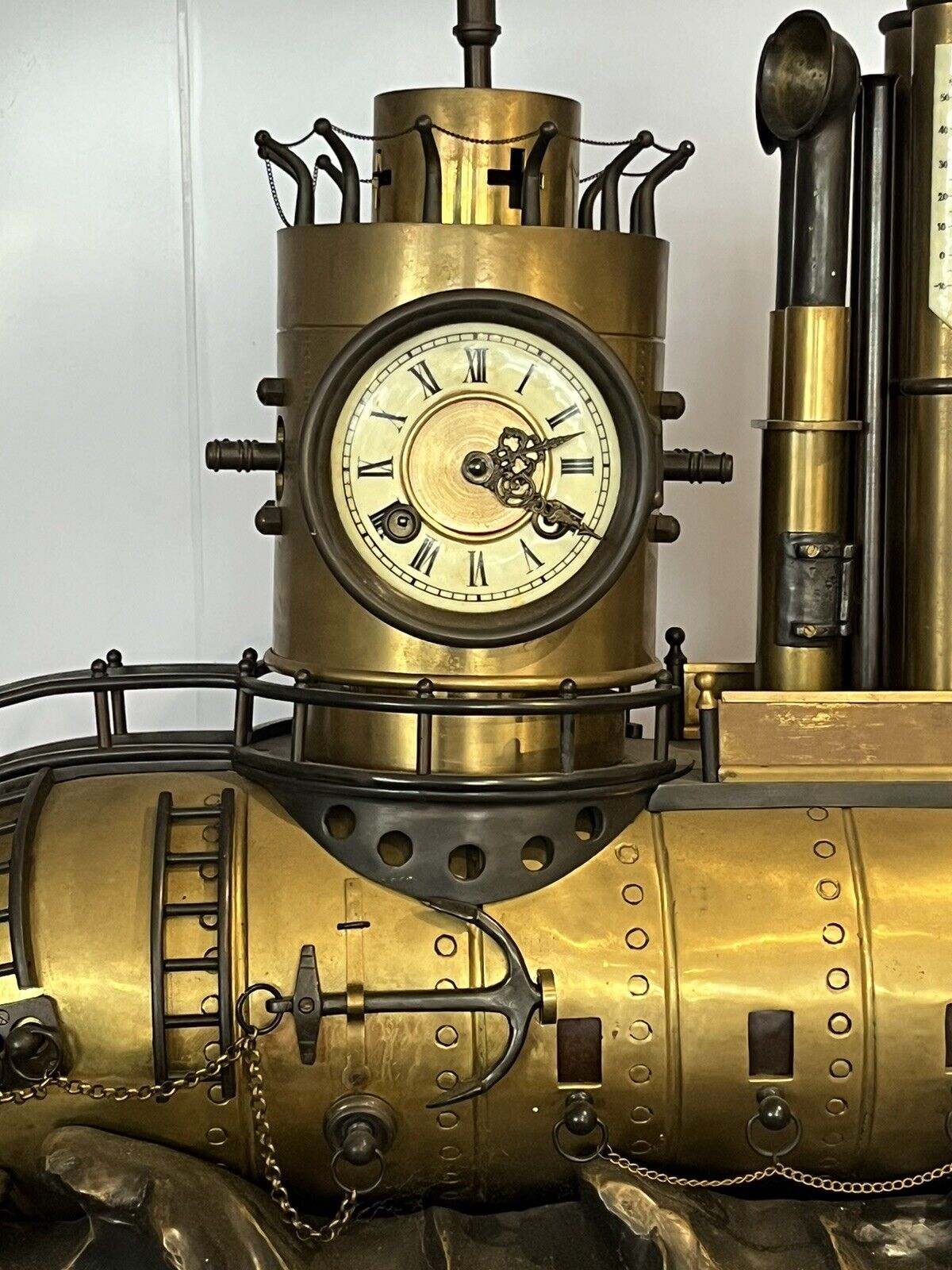 SUBMARINE novelty Brass & Metal Industrial Exhibition Clock. HUGE IN SIZE