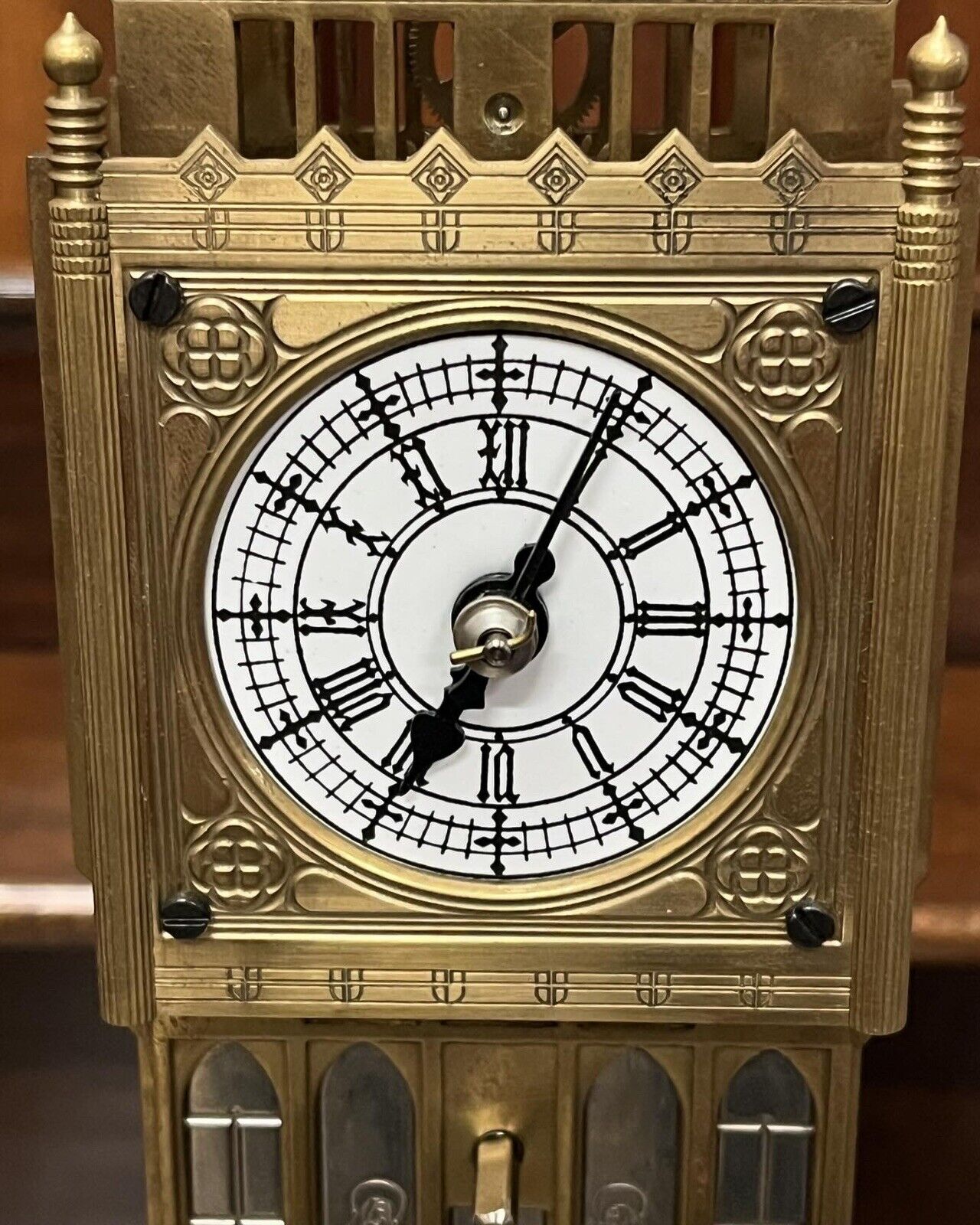 Big Ben Brass Skeleton Clock With Case And Key. LARGE IN SIZE
