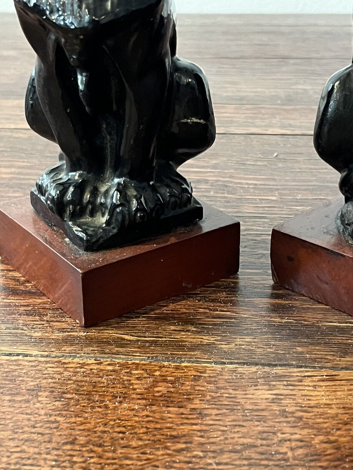 Edwardian Lion Figures On Wooden Bases