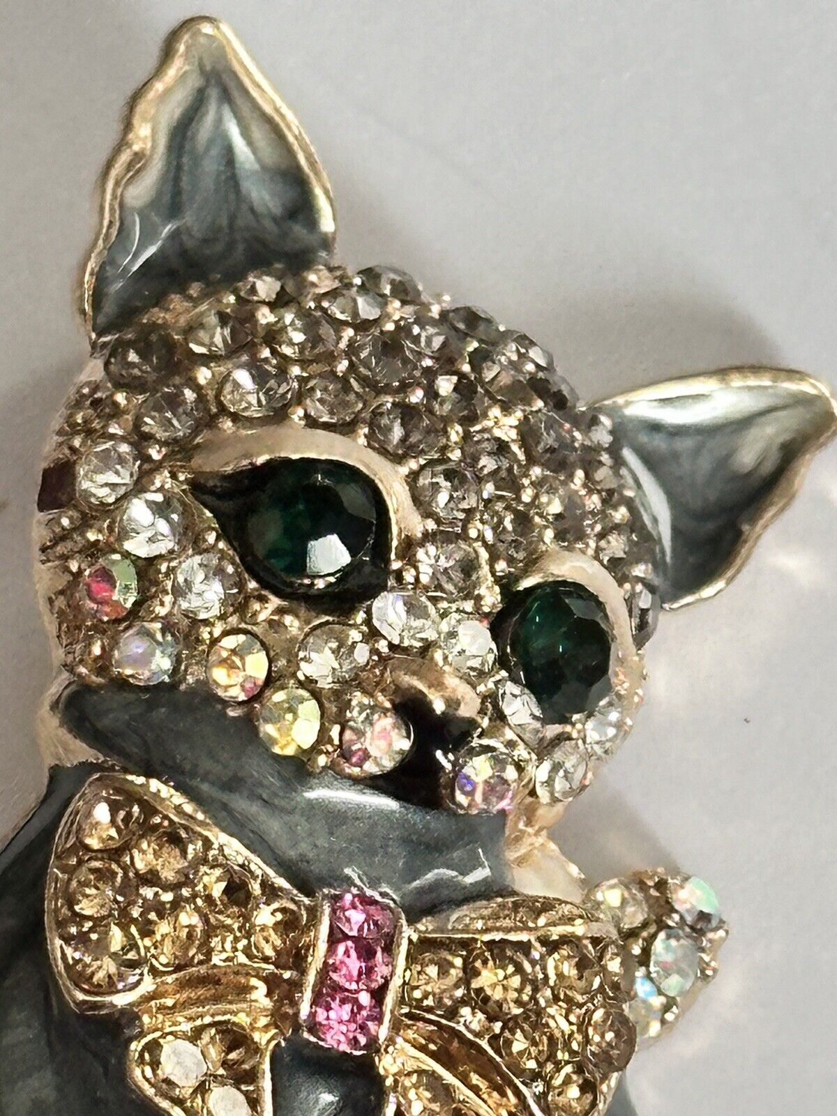 Vintage Enamel Diamanté Cat Brooch