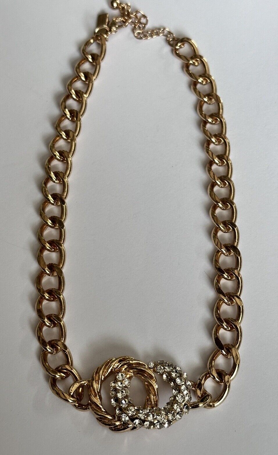 Vintage 1980s Gold Plated Diamanté Hoops Link Necklace