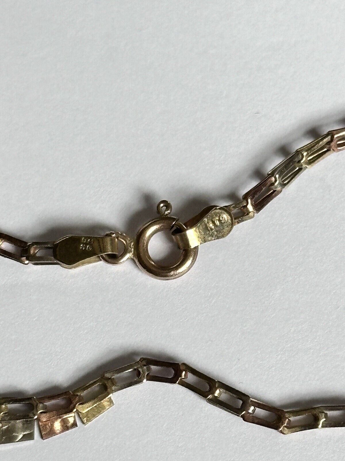 Vintage 9ct Three Tone Gold White Rose Yellow Gold Fringe Necklace