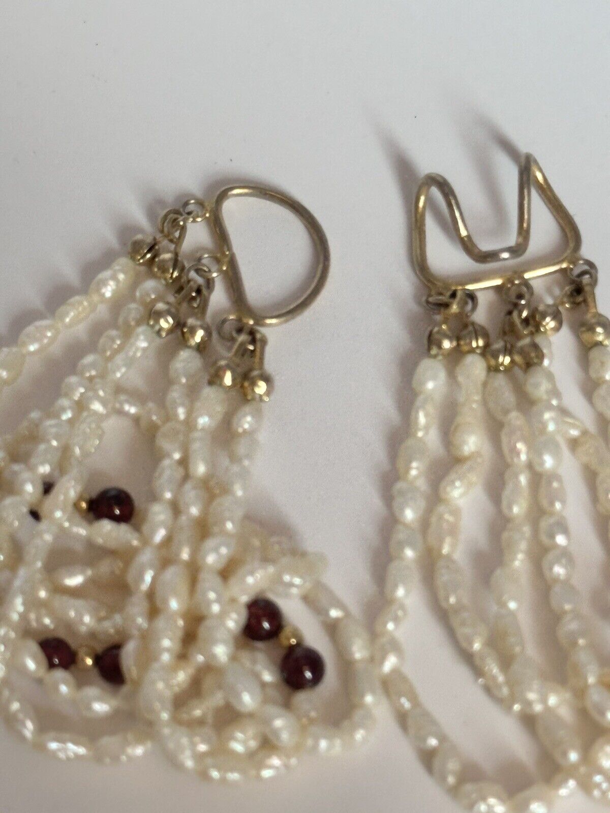Vintage Multi Strand Freshwater Pearl Garnet Bead Necklace