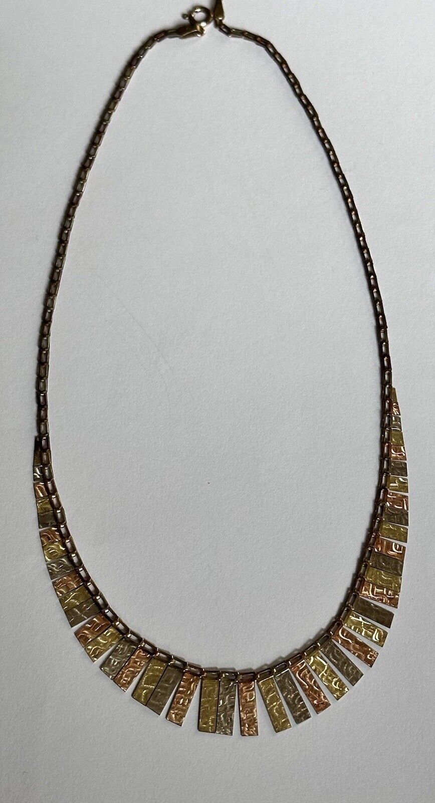 Vintage 9ct Three Tone Gold White Rose Yellow Gold Fringe Necklace