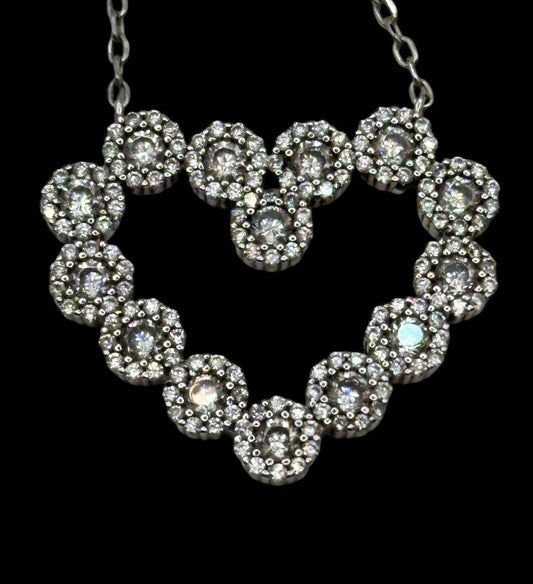 Vintage Sterling Silver 925 Heart Diamanté  Necklace