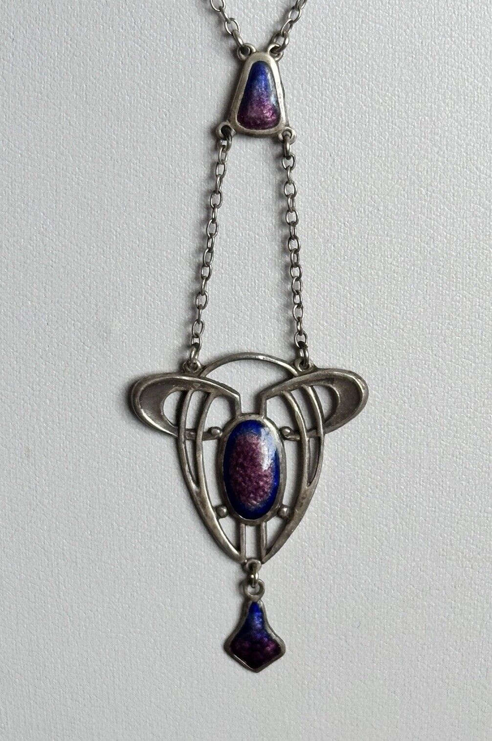 Arts & Crafts Sterling Silver Enamel Lavaliere Necklace