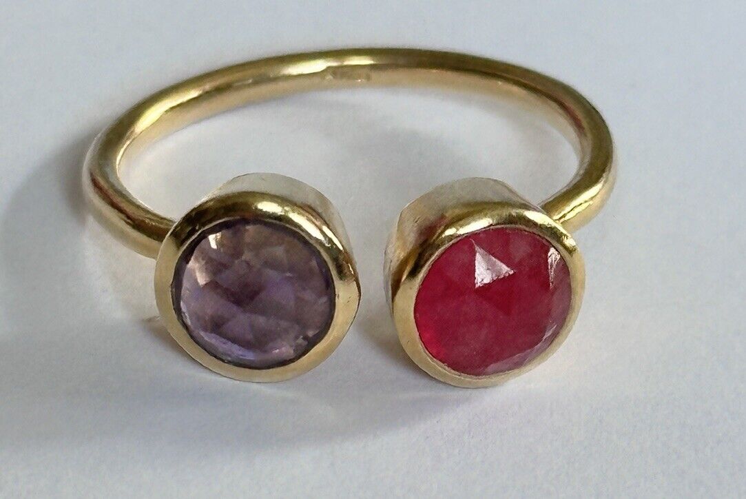 Vintage 18ct Gold Vermeil On Sterling Silver Ruby Amethyst Ring