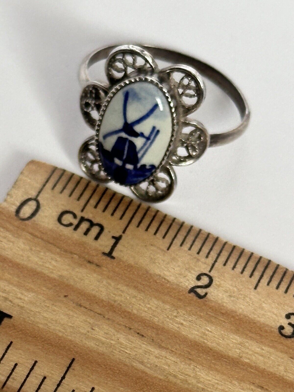 Vintage Dutch Silver 835 Filigree Delft Bracelet Ring Necklace