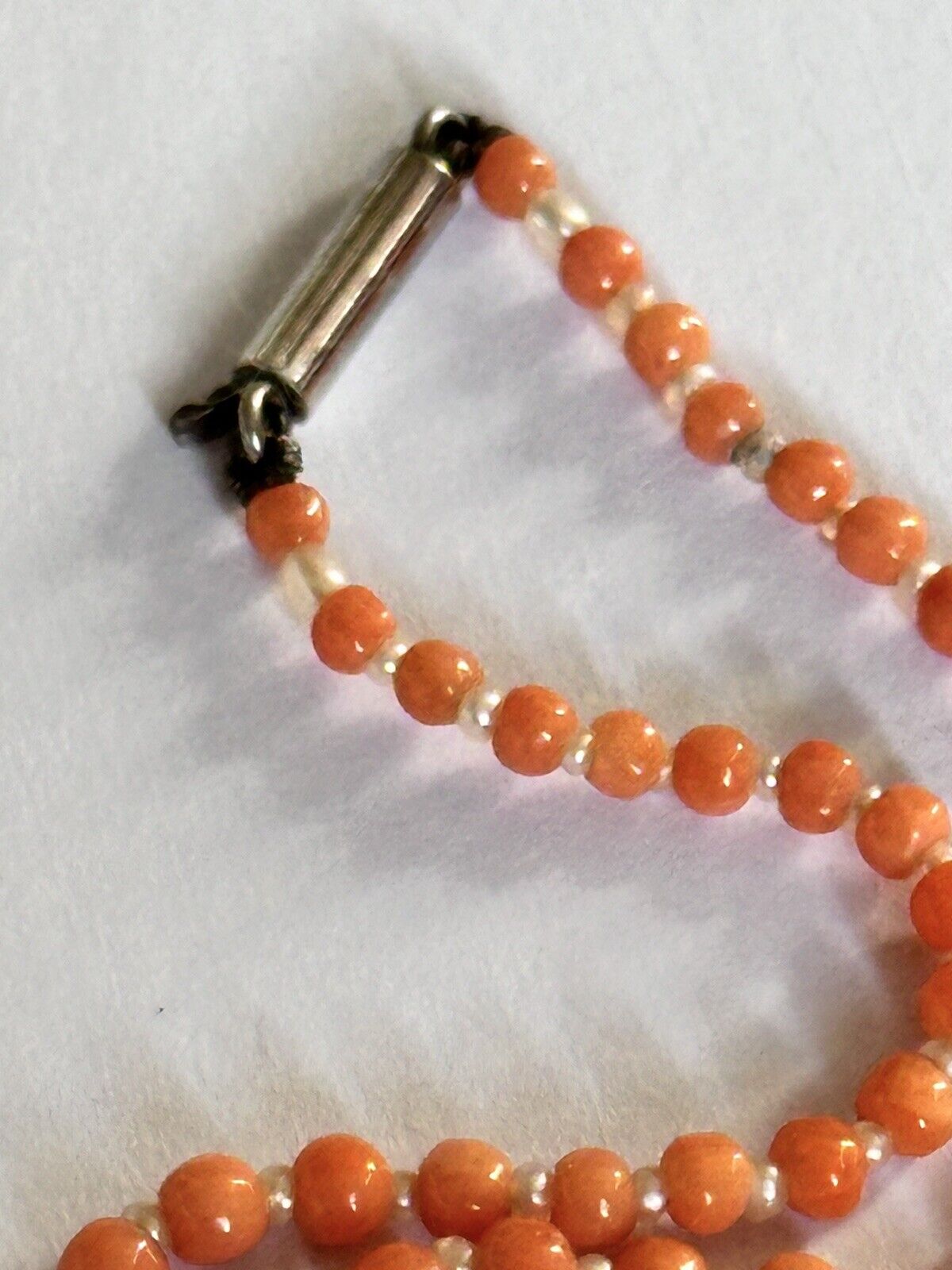Antique Victorian Pink Salmon Coral And Pearl Beaded Necklace 9ct Gold Clasp