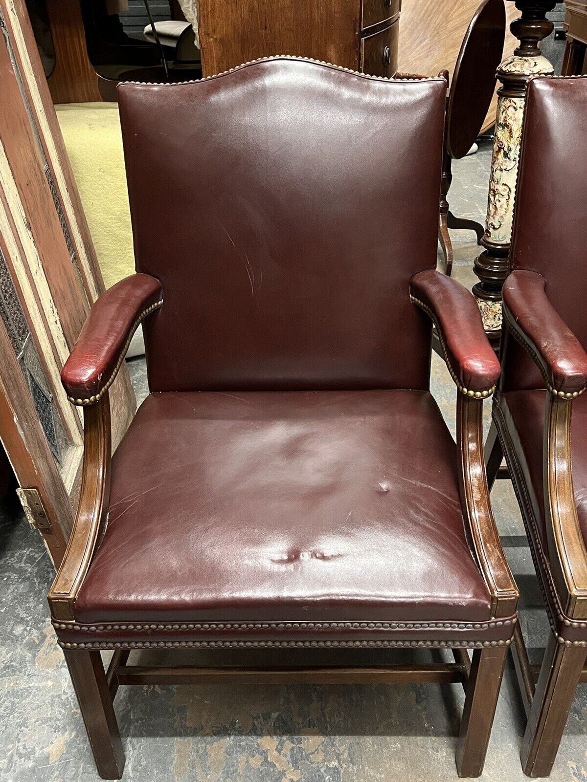 Gainsborough Burgundy Leather Armchairs, Mahogany Frames, Superb Quality