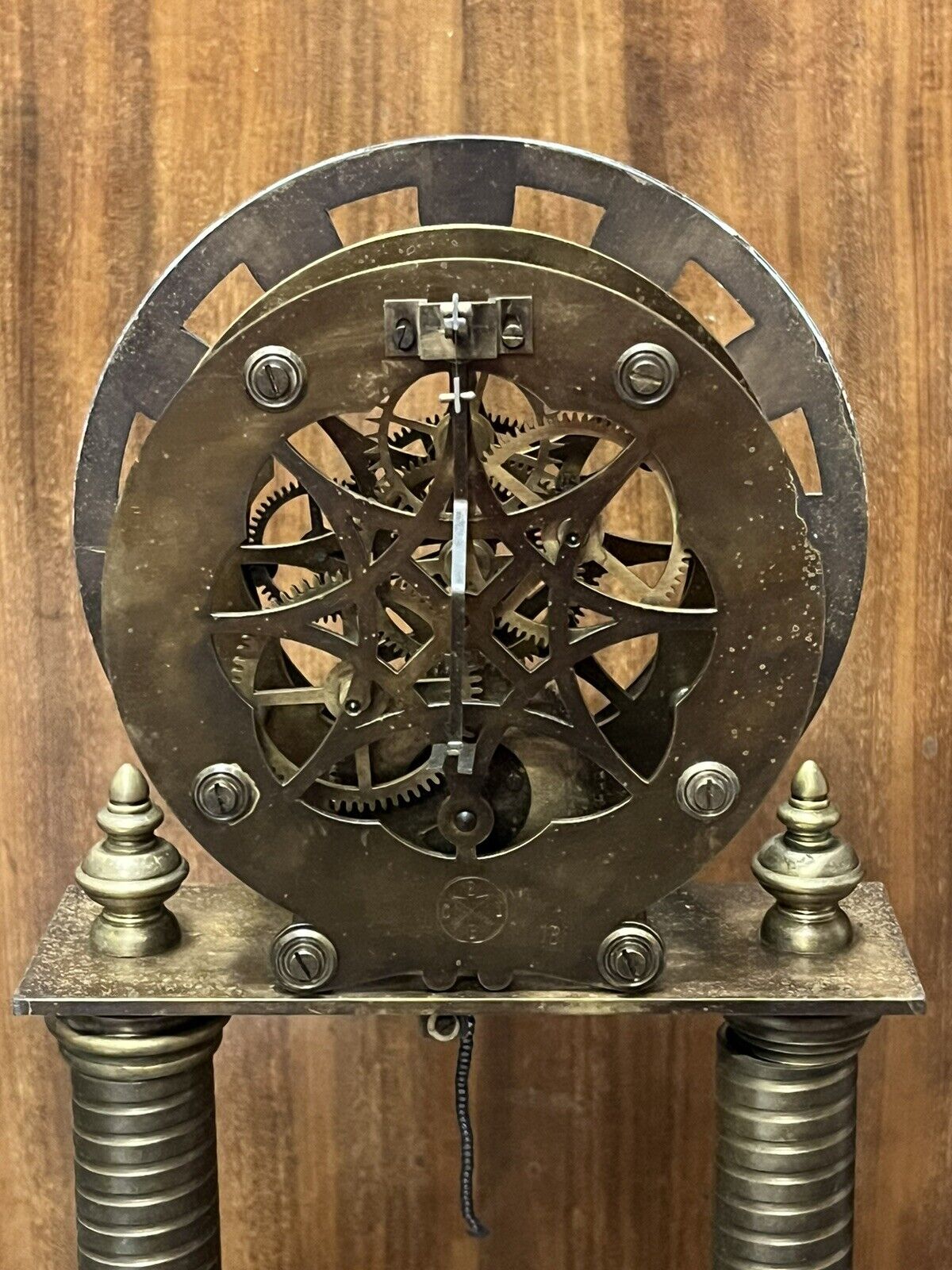 Industrial Chain Driven Skeleton Clock, Glass Done, Weight & Key. Large In Size