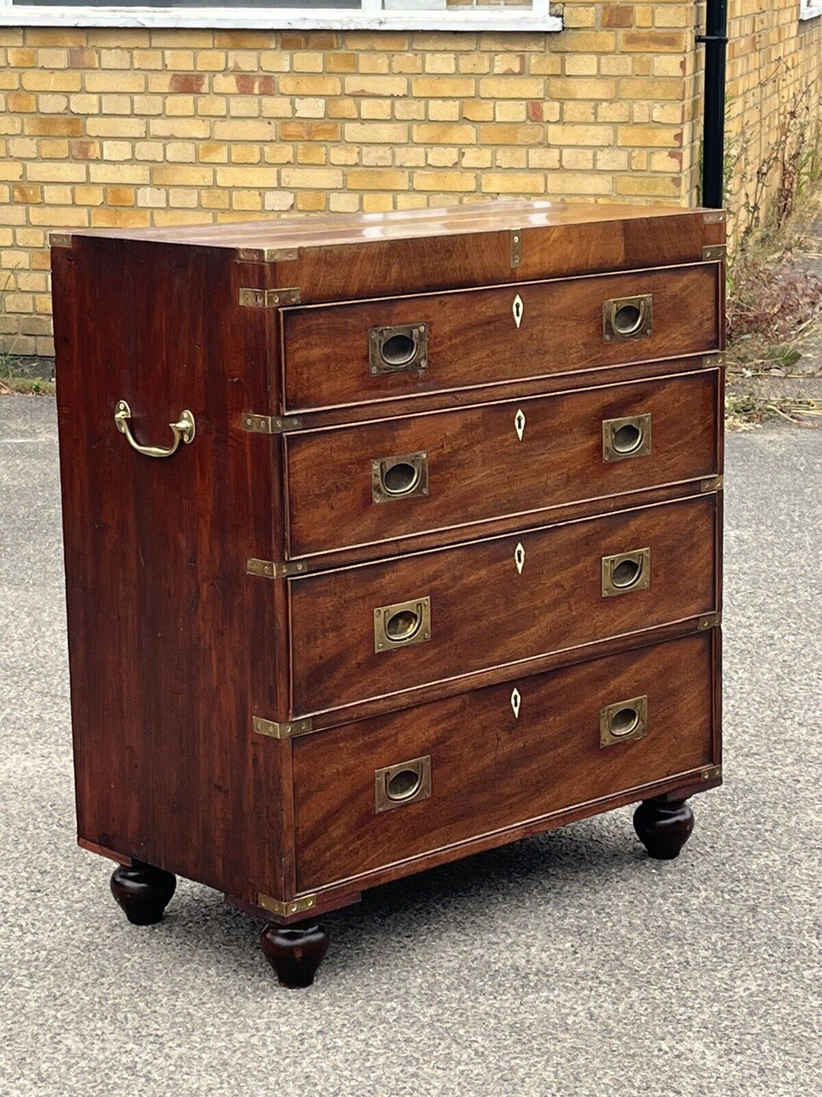 Campaign Chest Of Drawers. Brass Handles & Brass Bound.
