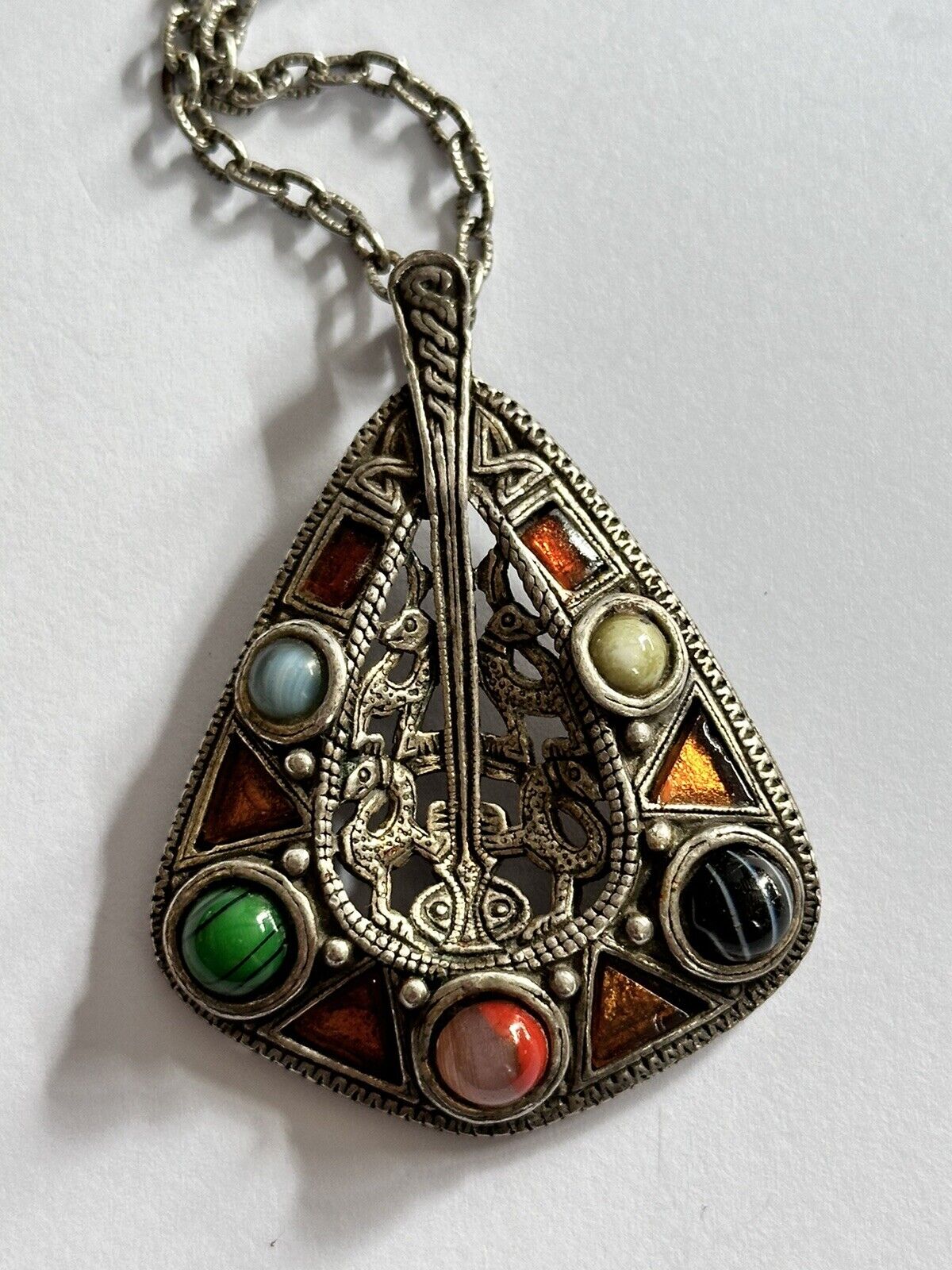 Vintage Miracle Signed Multicoloured Stone Pendant Necklace