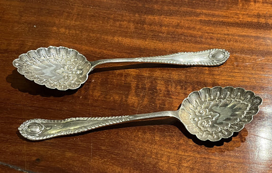 English Hallmarked Silver Repousse Fruit Serving Spoons