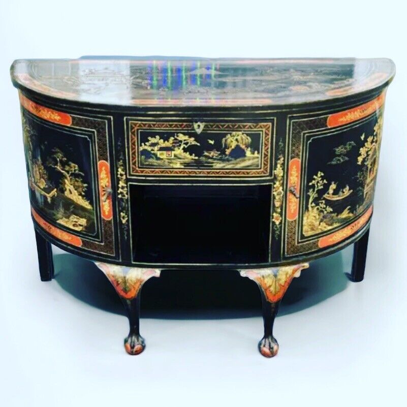 Antique Demi-Lune Chinoiserie Console Table/ Sideboard / Cocktail Cabinet.