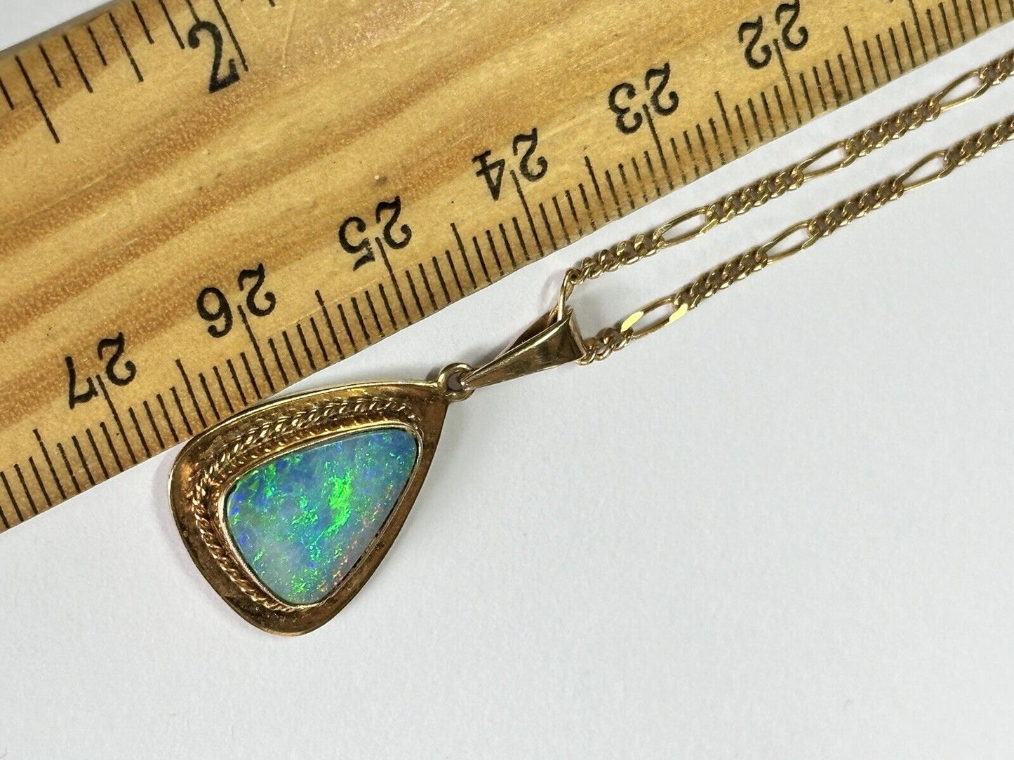 Vintage 9ct Gold Fiery Black Opal Pendant Necklace