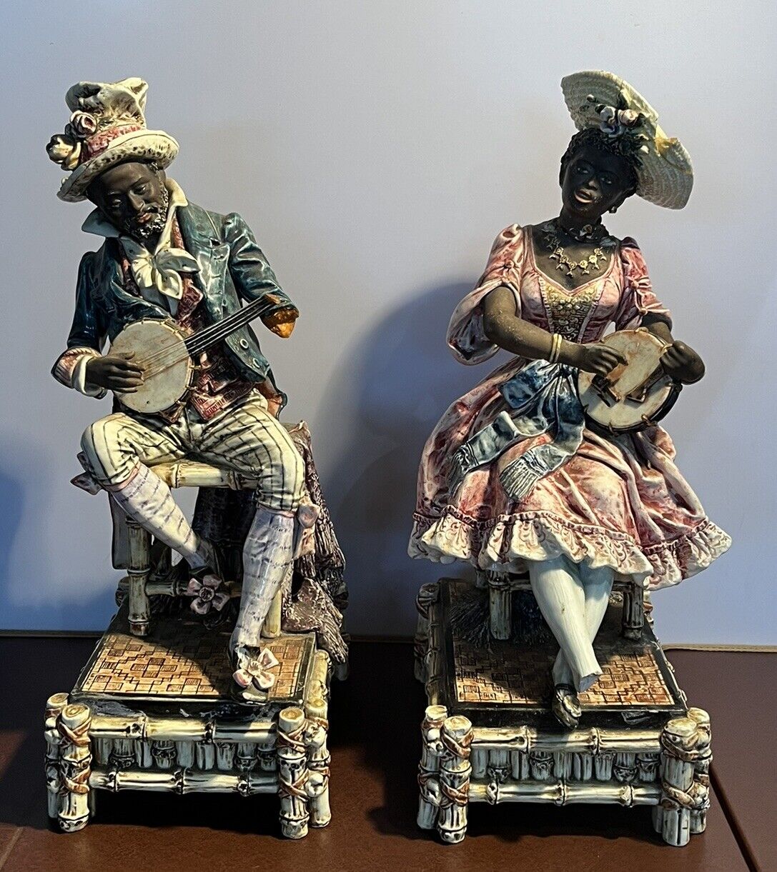 Majolica Banjo Players. Large In Size.