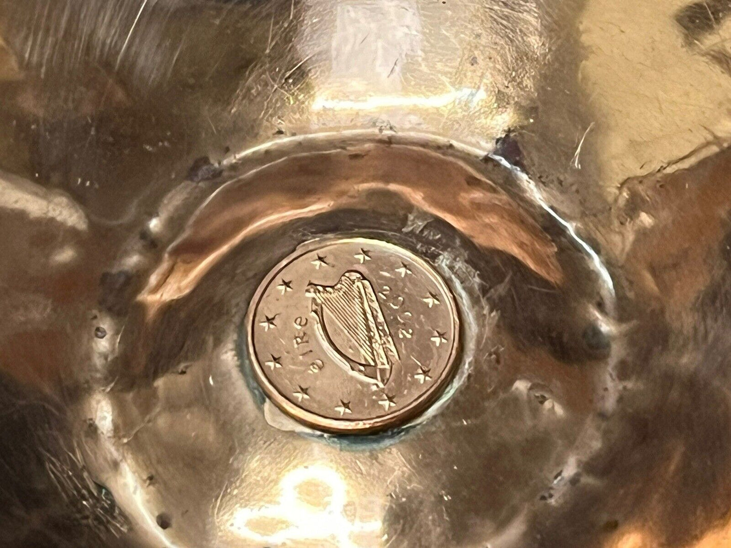 Copper Coin Dishes. Irish & French Coins