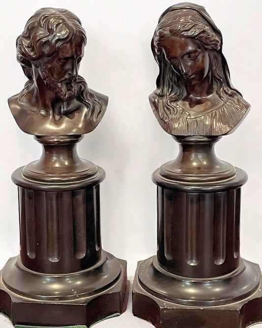 Grand Tour Antique Bronze Pair Of Busts, Signed And Dated 1852