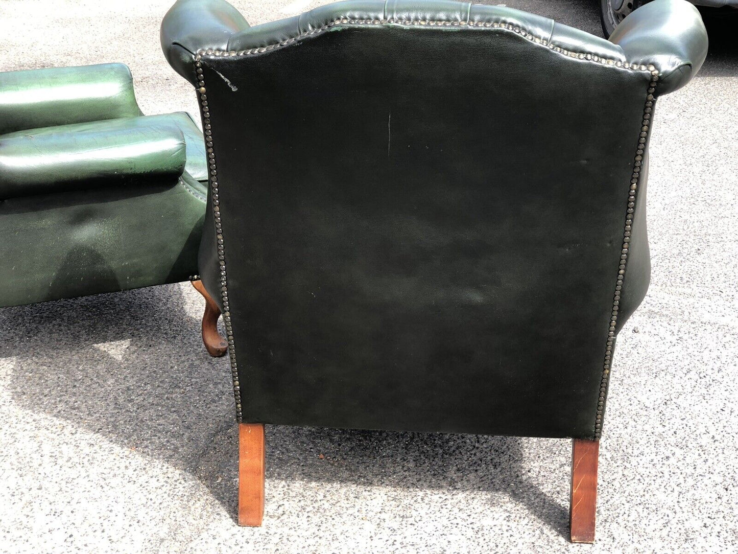 Green Leather Armchairs. Good Quality, Buttoned Back, Impressive