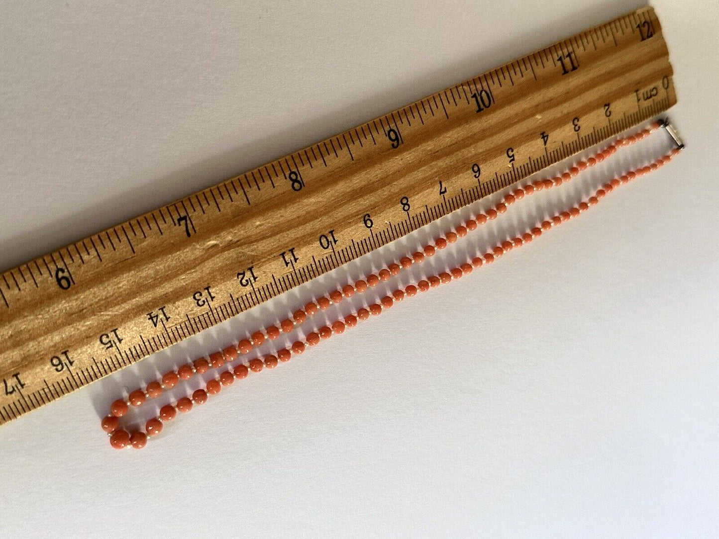 Antique Victorian Pink Salmon Coral And Pearl Beaded Necklace 9ct Gold Clasp