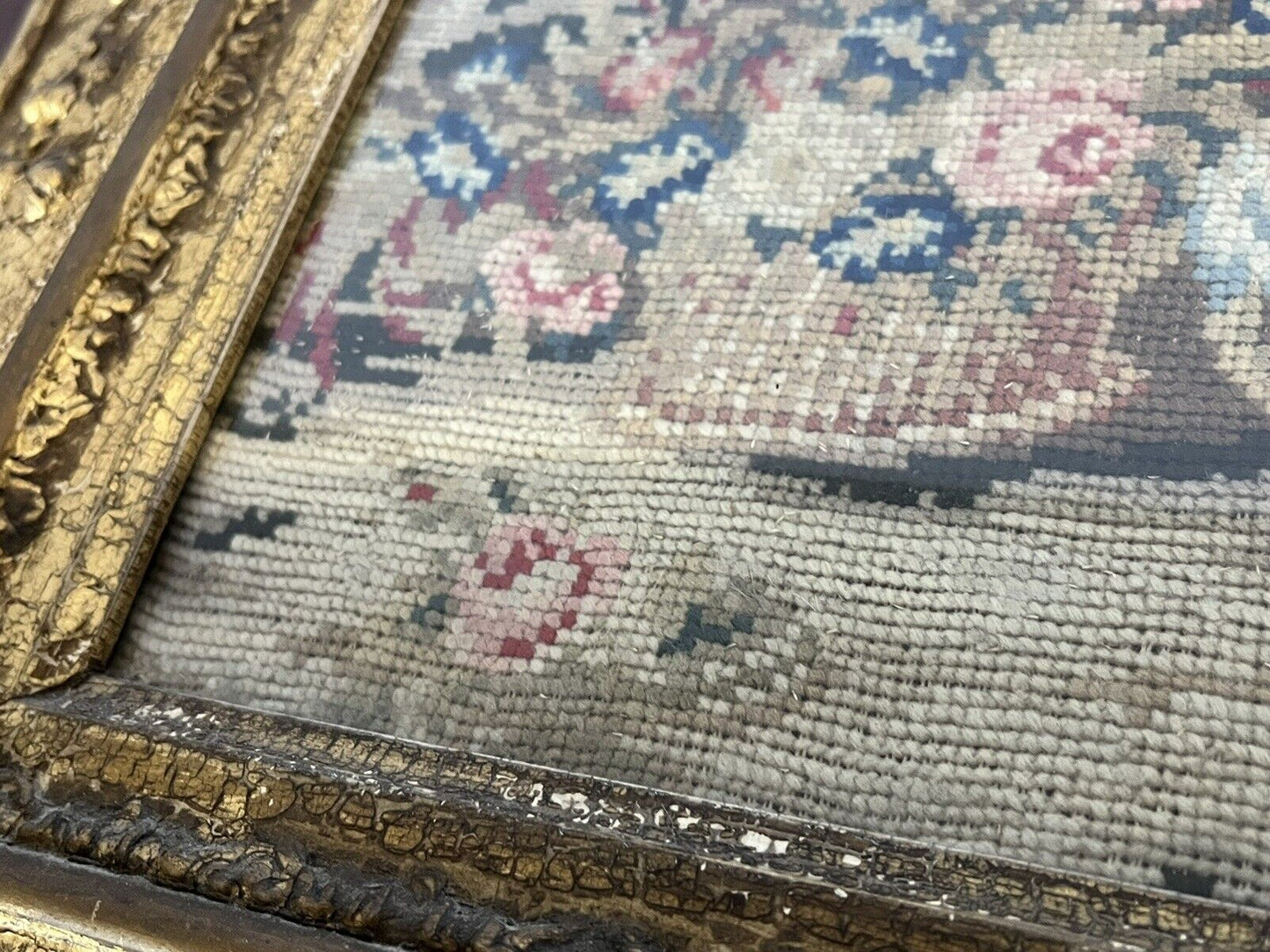 Georgian Embroidery/ Tapestry In Gold Gilt Frame.