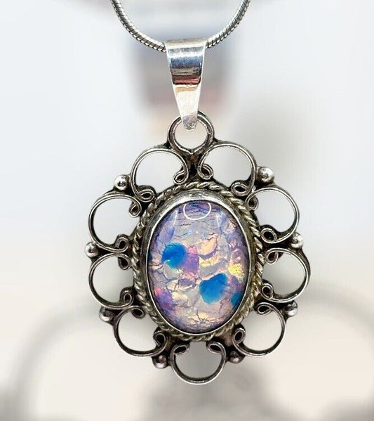 Vintage Sterling Silver Dragons Breath Pendant Necklace Mexico