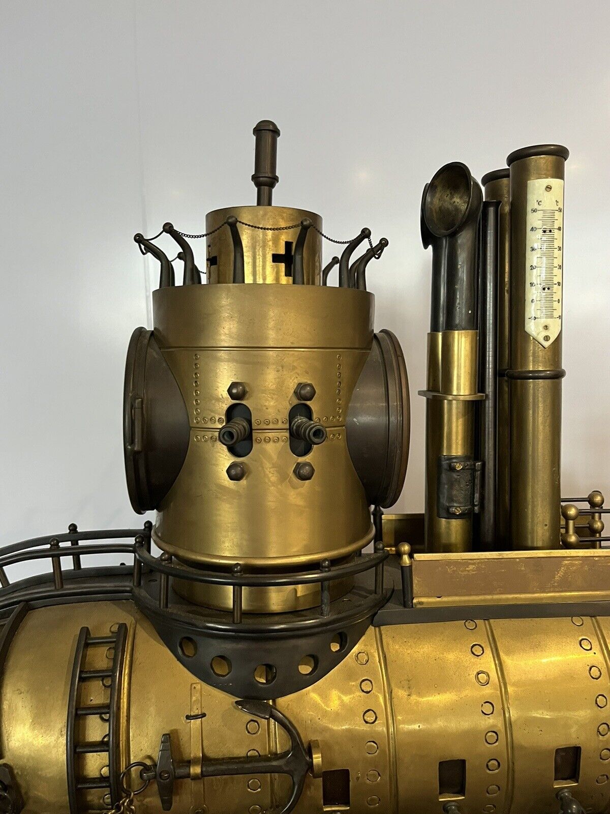 SUBMARINE novelty Brass & Metal Industrial Exhibition Clock. HUGE IN SIZE