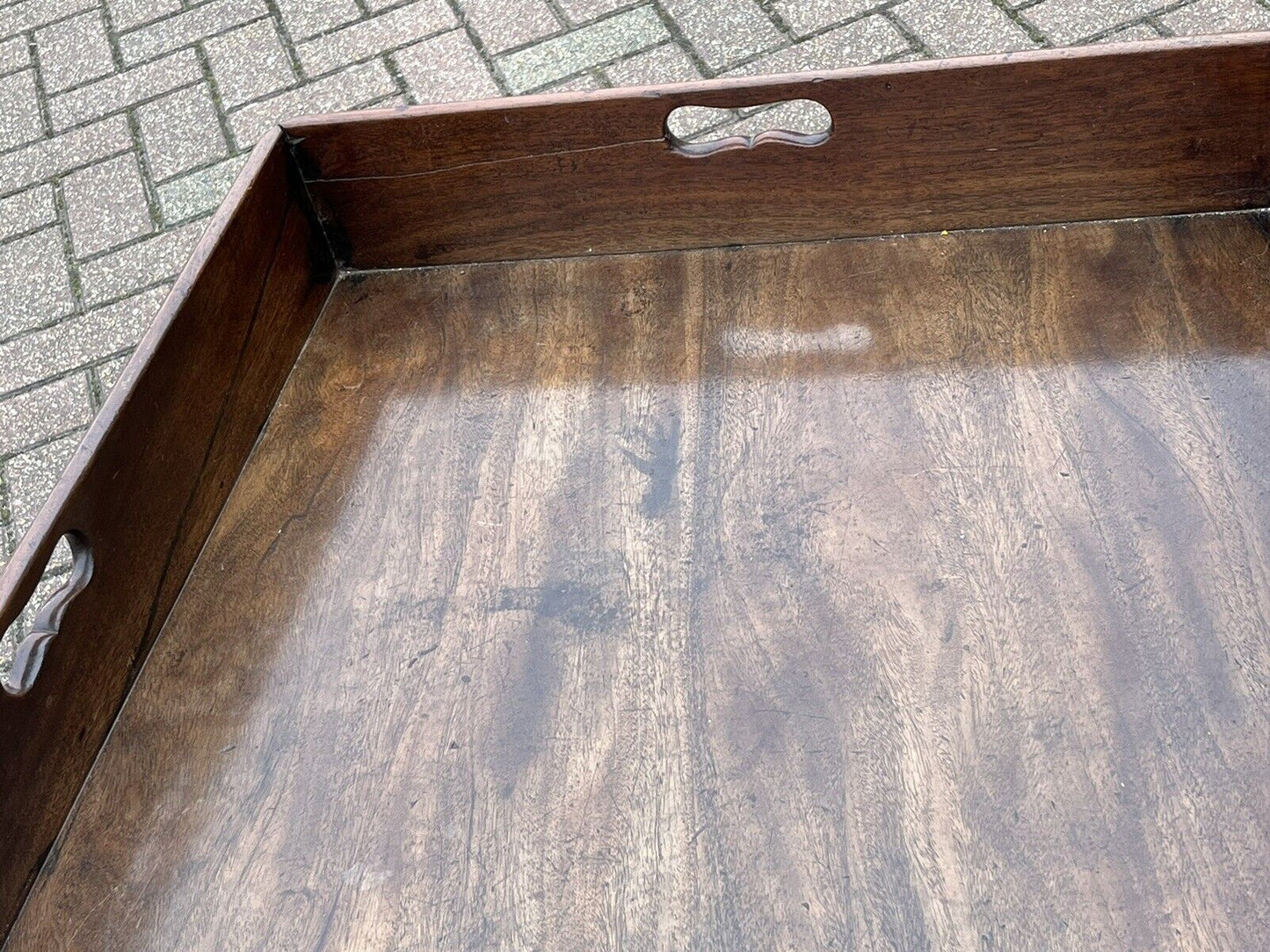 Antique Mahogany Lift Of Butlers Tray On Stand